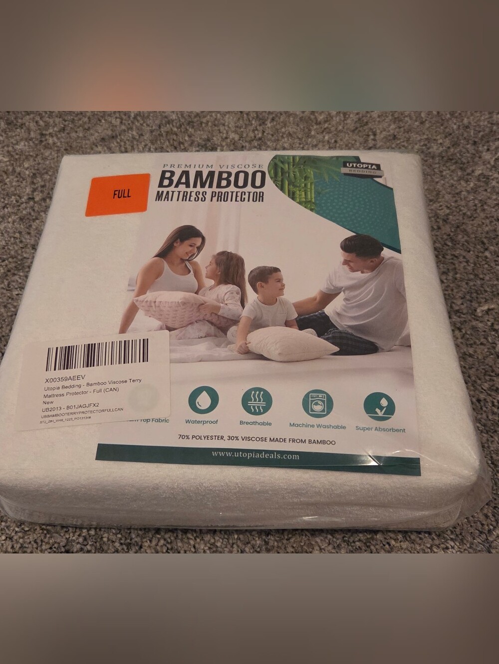 UTopia Bamboo Mattress Protector - White Full